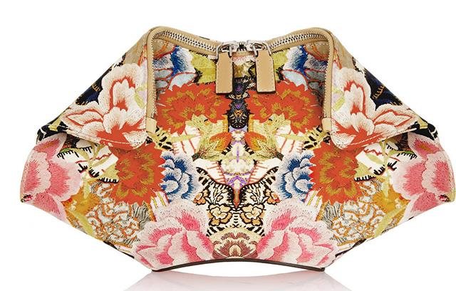 Alexander McQueen DeManta Printed Satin Clutch