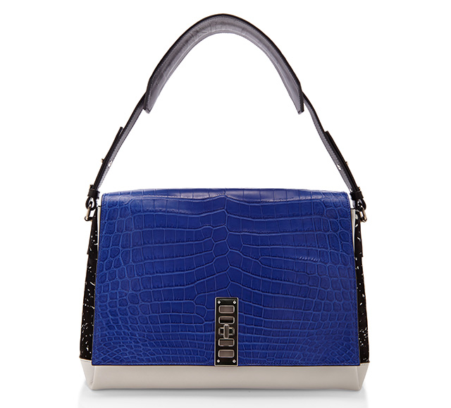 Proenza Schouler PS Elliot Shoulder Bag Blue Croc