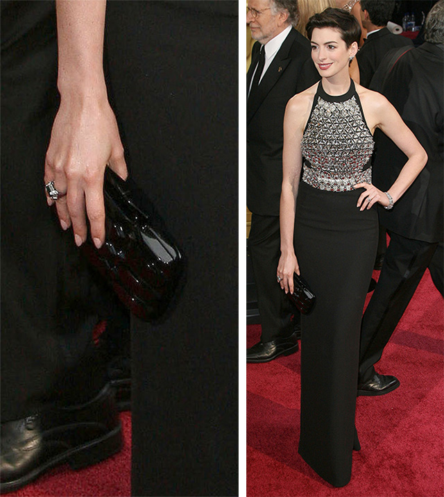 Anne Hathaway Gucci Aristographic Plexiglass Clutch