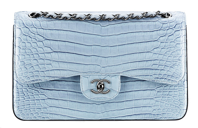 Chanel Faded Alligator Classic Flap Bag Blue