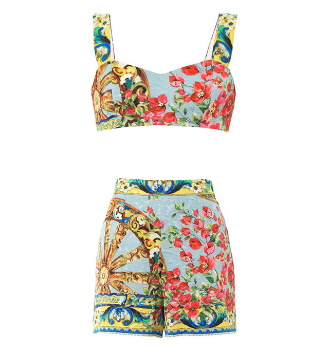 Dolce & Gabbana Floral-Brocade Top and Shorts Set