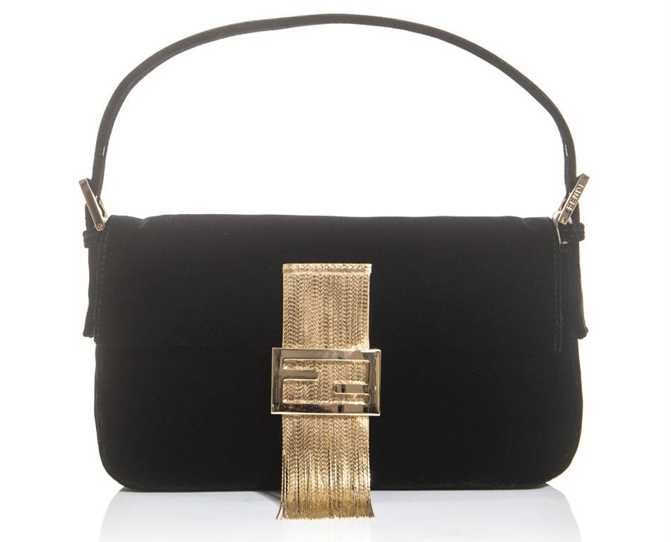 Fendi Fringe Detail Velvet Baguette