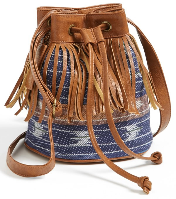 Kendall Kylie Madden Girl Fringed Fabric Bucket Bag