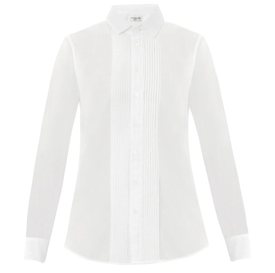 Saint Laurent Pleated Front Voile Cotton Shirt