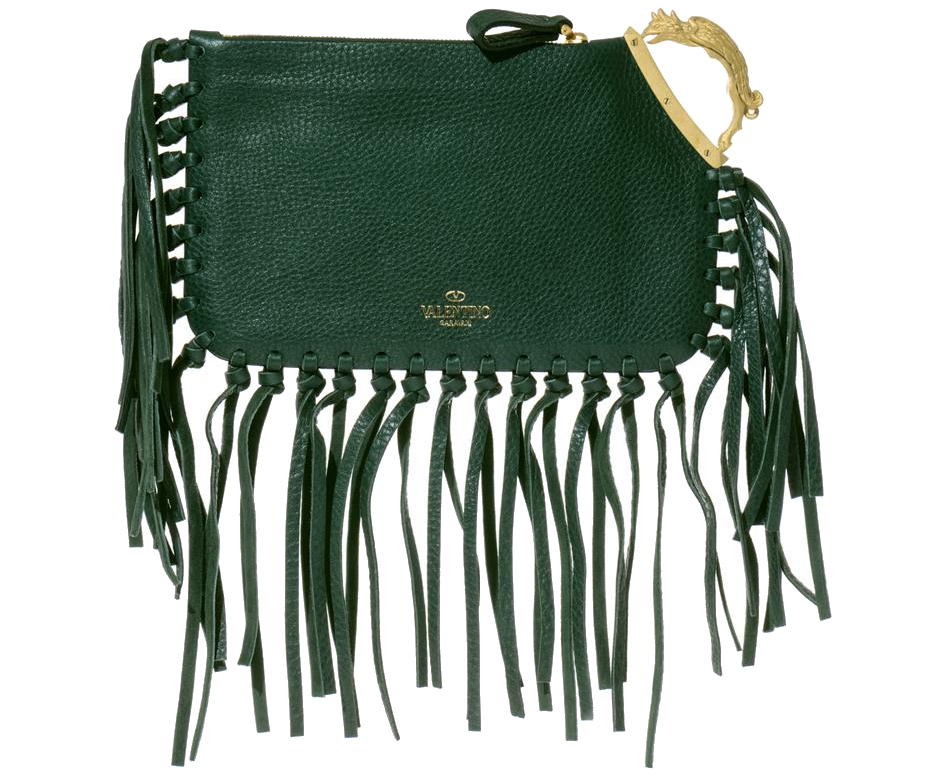 Valentino Gryphon-Handle Fringe Clutch