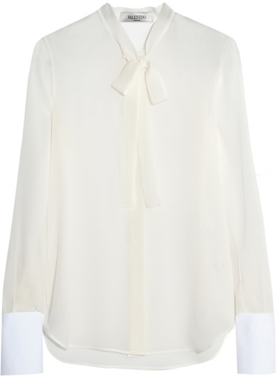 Valentino Silk-Georgette and Cotton-Pique Blouse