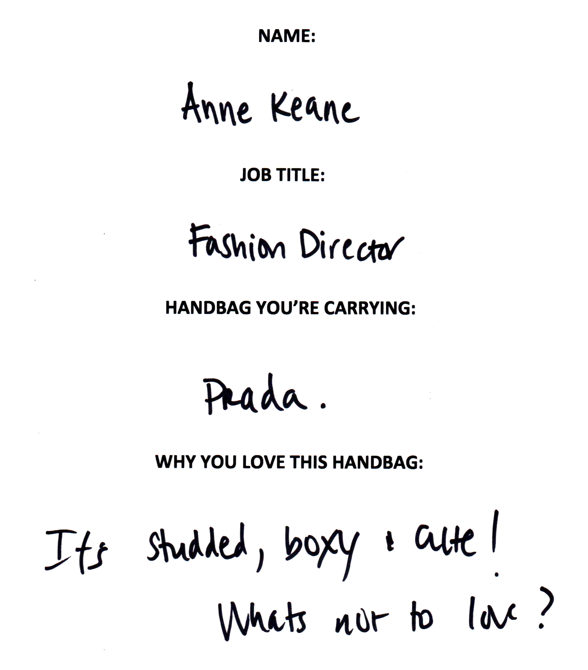 Anne Keane Prada Answers