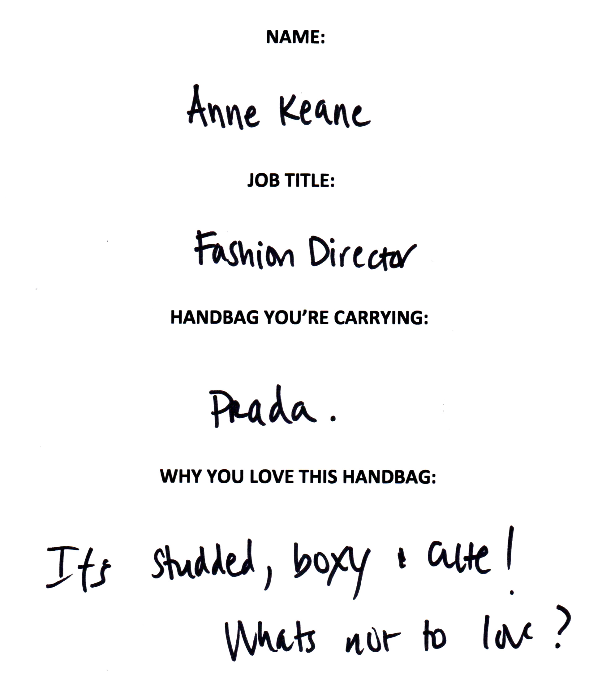 The Many Bags of Lucky Magazine's Editorial Staff 18 Anne Keane Prada Answers