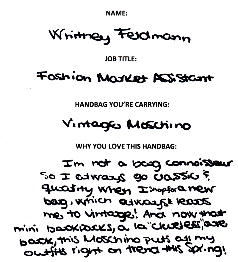 Whitney Feldmann Vintage Moschino Backpack Answers