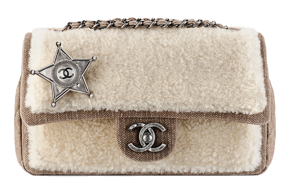Chanel Sheepskin and Denim Sheriff Star Flap Bag Beige