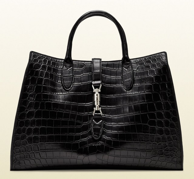 Gucci Jackie Soft Tote Black Crocodile