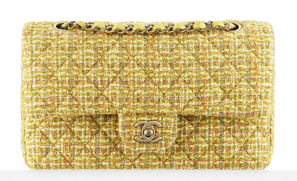 Chanel Tweed Classic Flap Bag Yellow 3400