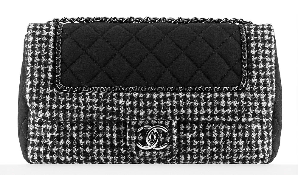 Chanel Tweed and Jersey Flap Bag Black 3800