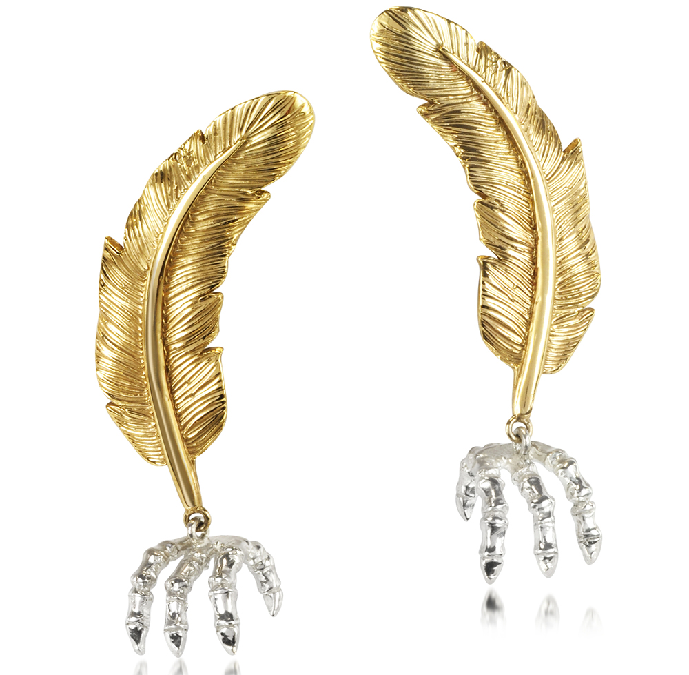 Bernard Delettrez Bronze Feather Earrings