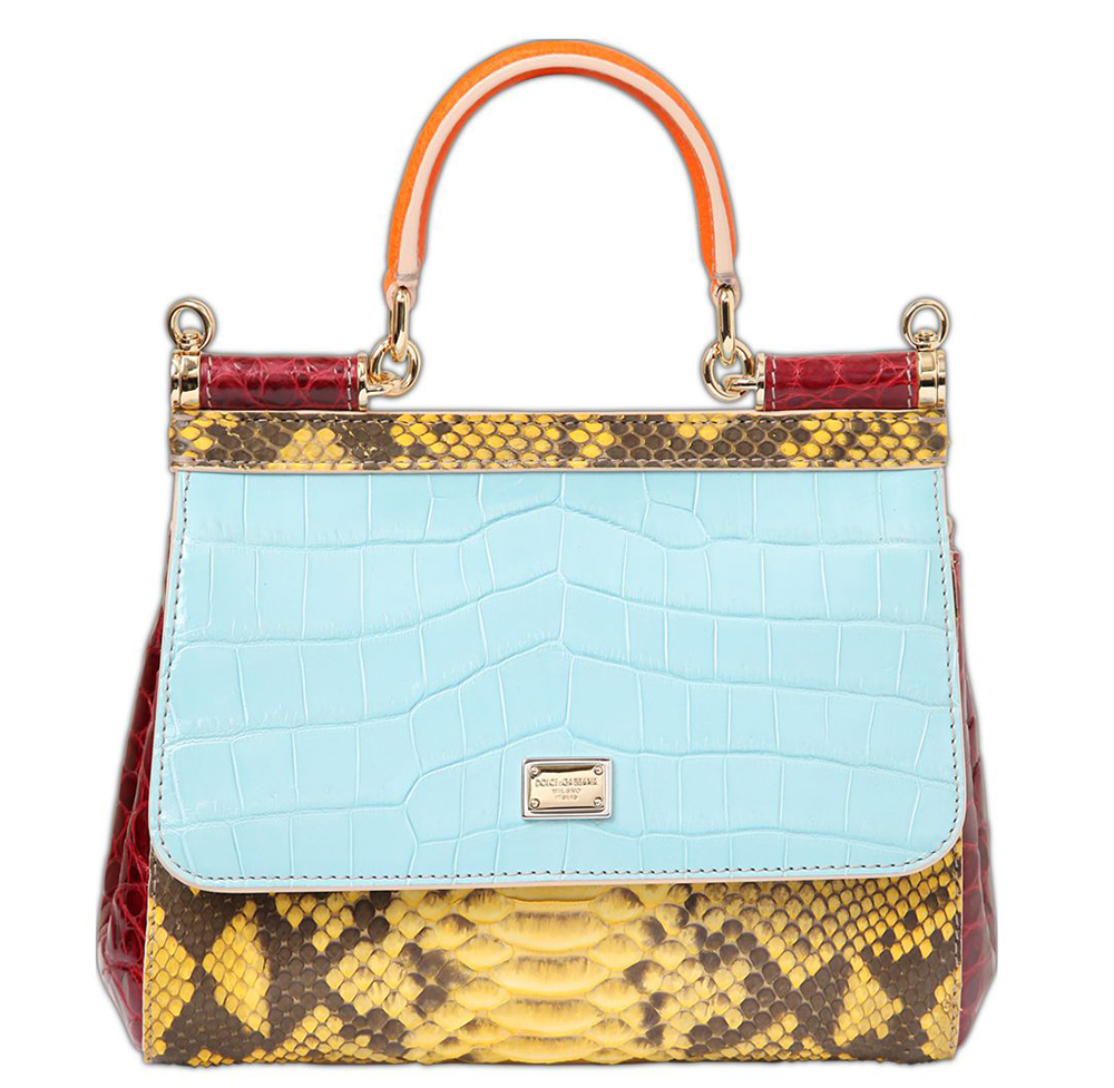 Dolce & Gabbana Small Sicily Patchwork Exotic Bag Blue