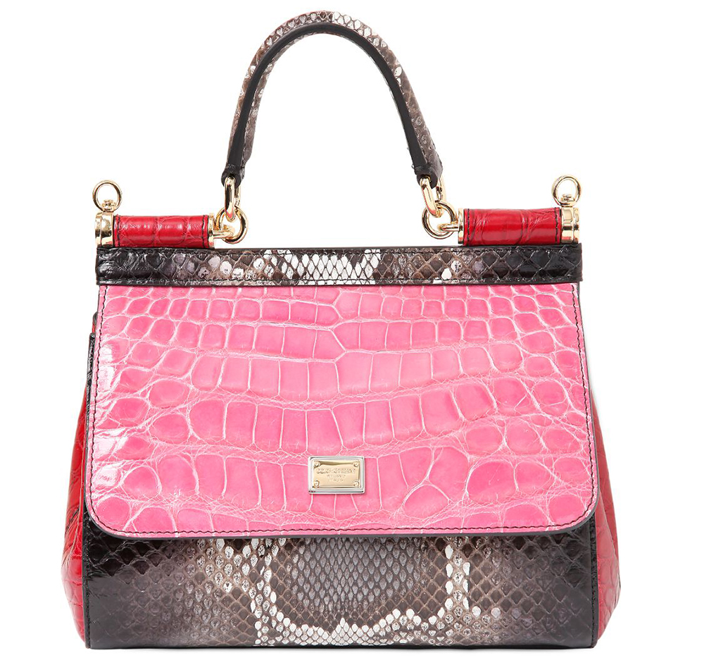 Dolce & Gabbana Small Sicily Patchwork Exotic Bag Pink