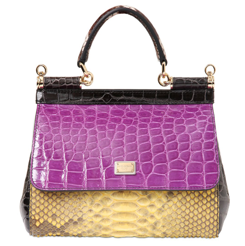 Dolce & Gabbana Small Sicily Patchwork Exotic Bag Purple