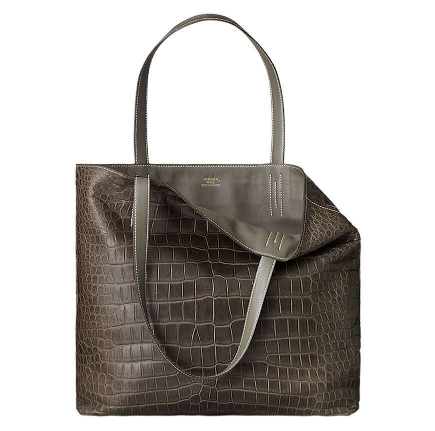 Hermes Double Sens Croco Chiffon GM Tote