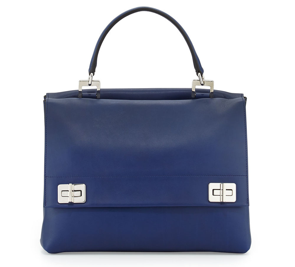 Prada Lux Calf Double Flap Shoulder Bag Blue