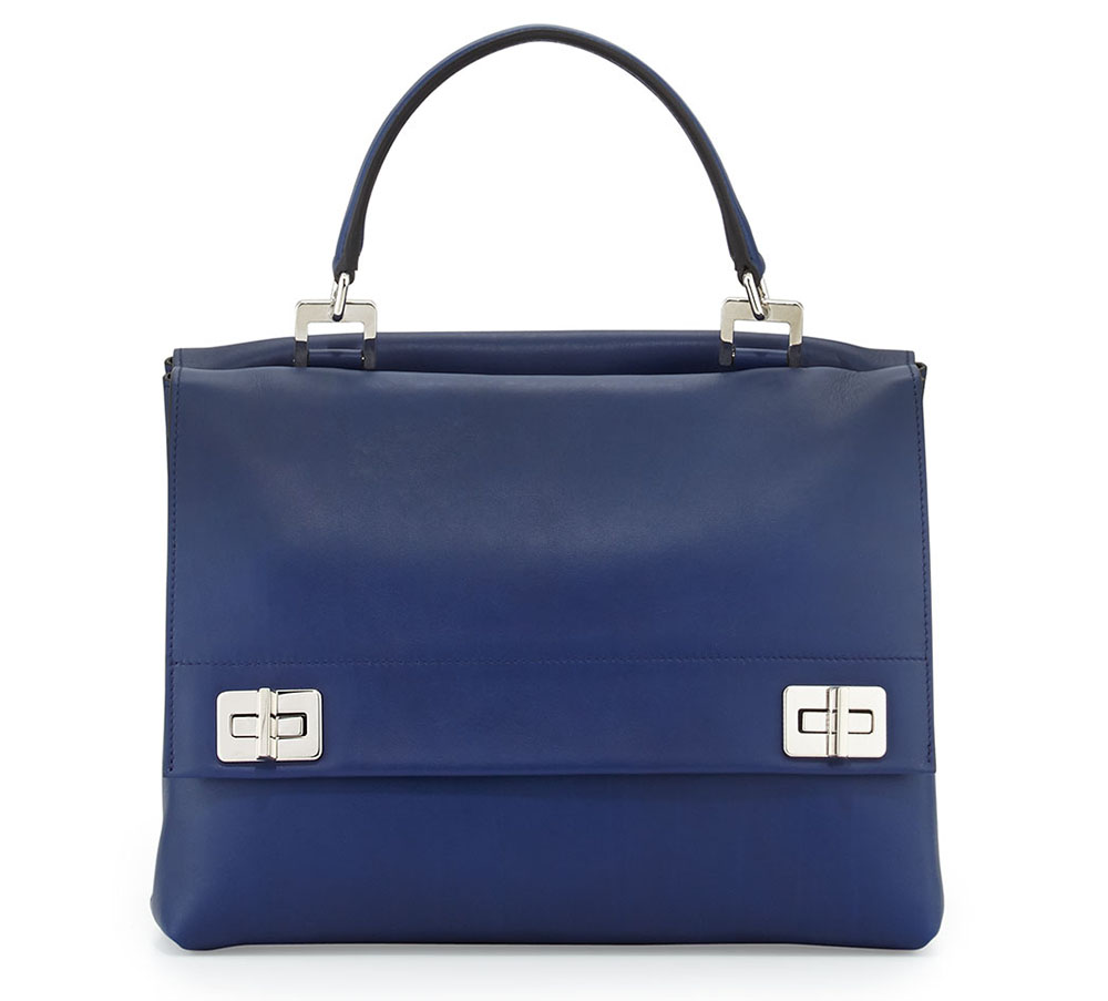 Prada's Fall 2014 Runway Bags Have Arrived in Stores 1 Prada Lux Calf Double Flap Shoulder Bag Blue