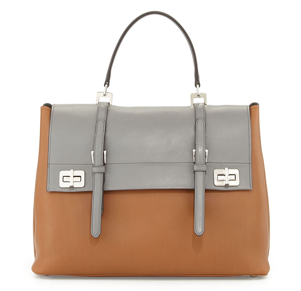 Prada's Fall 2014 Runway Bags Have Arrived in Stores 2 Prada Lux Calf Large Flap Satchel Bag Bicolor