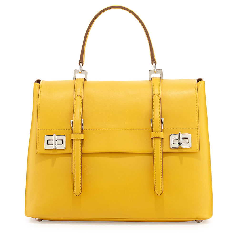 Prada Lux Calf Medium Flap Satchel Bag Yellow