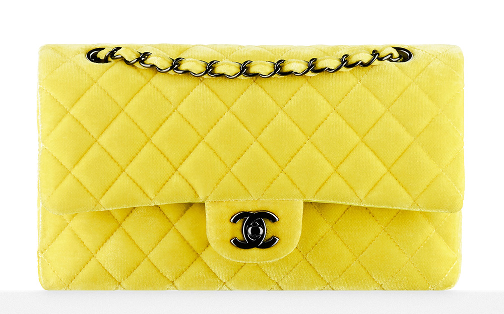 Chanel Velvet Classic Flap Bag Yellow 3700
