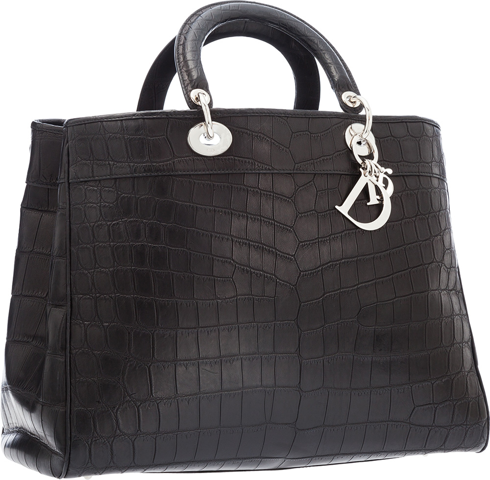 Christian Dior Matte Black Crocodile Diorissimo Tote Bag
