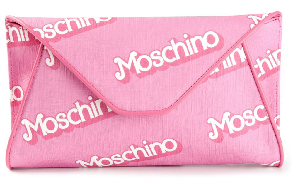 Moschino Logo Print Flap Clutch Pink