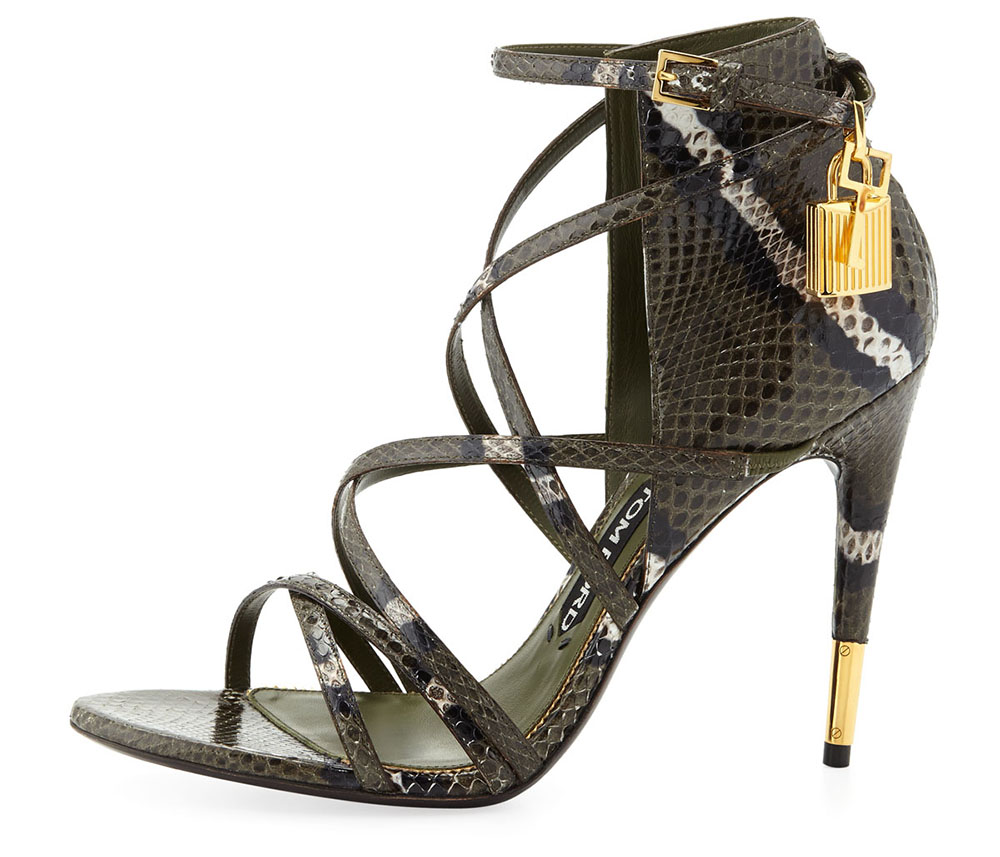 Tom Ford Padlock Ankle-Wrap Snake Sandal