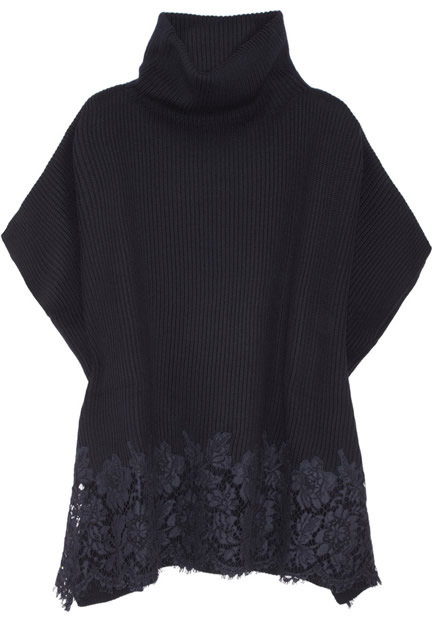 Valentino Lace-trimmed Ribbed-knit Wool Cape