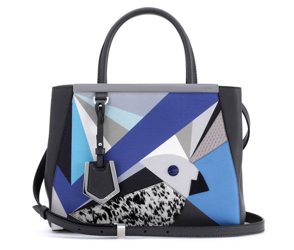 Fendi Petite 2Jours Mixed Media Bird Satchel Blue