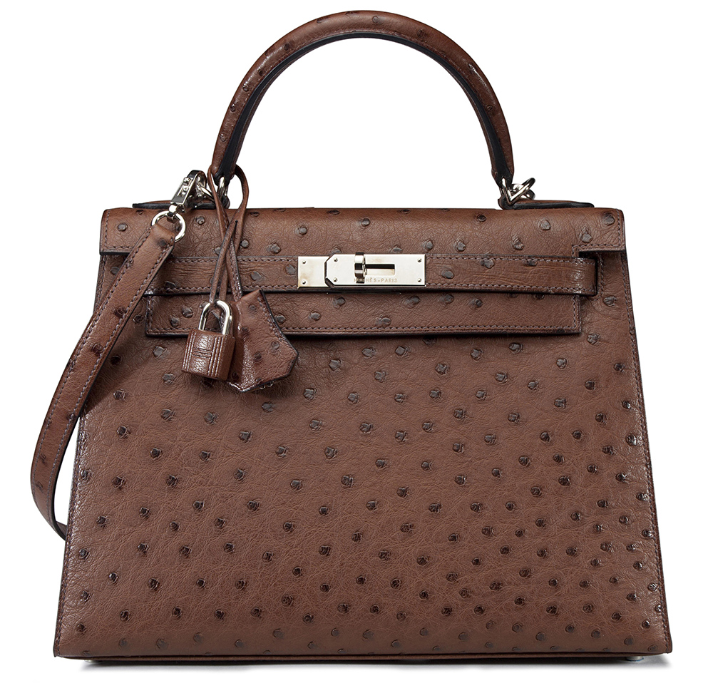 Hermes Marron Fonce Ostrich Kelly Bag