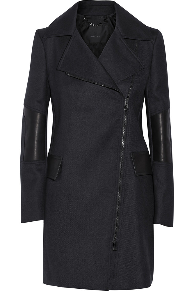 Belstaff Paxford Leaather-Paneled Wool Gabardine Coat