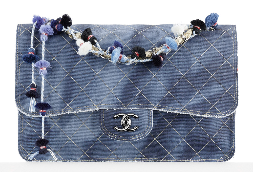 Chanel Denim Flap Bag with Pom POms 4500
