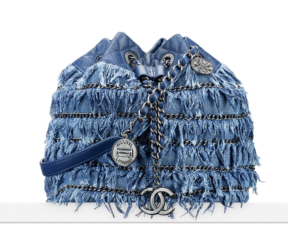 Chanel Denim Fringe Drawstring Bag 6300