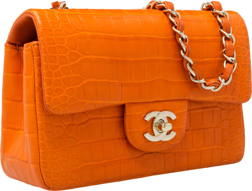 Chanel Matte Orange Crocodile Flap Bag with Gold Hardware