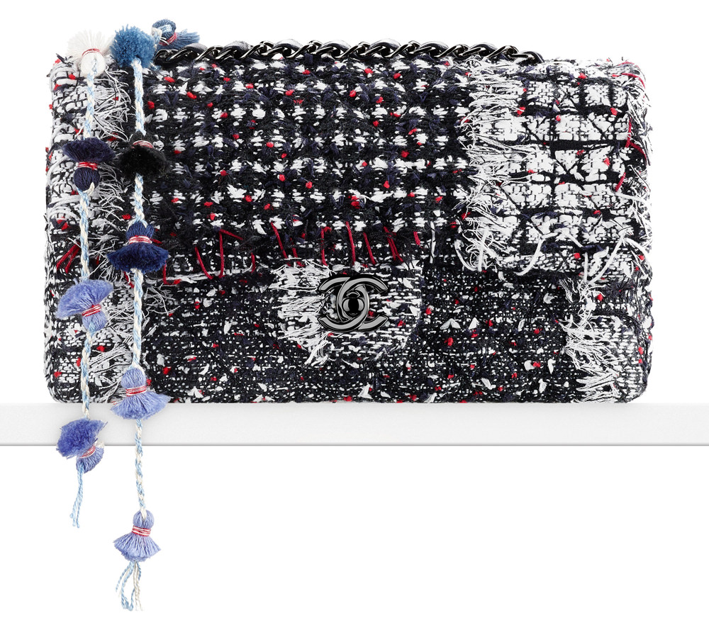 Chanel Tweed Flap Bag with Pom Poms 4900