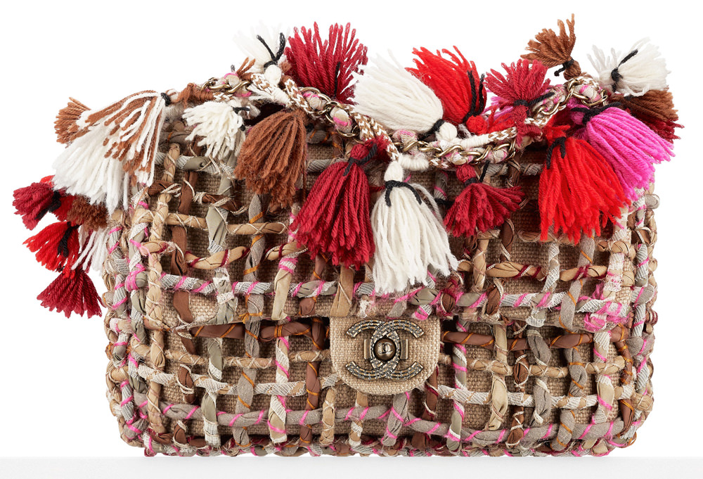 Chanel Twisted Woven Flap Bag with Pom Poms