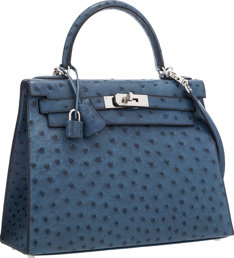 Hermes 28cm Blue Roi Ostrich Sellier Kelly Bag