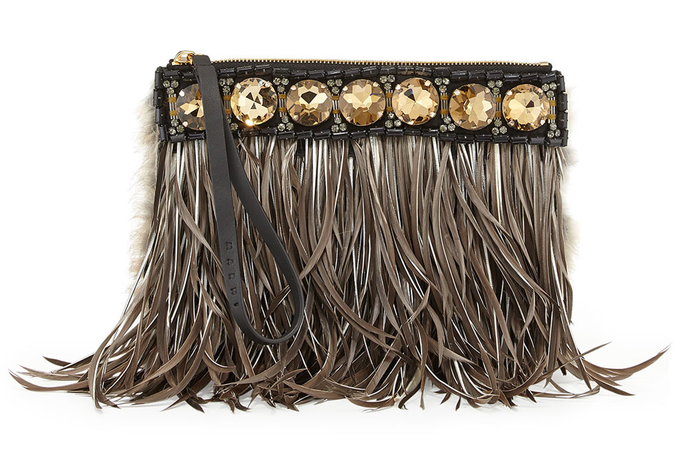 Marni Feather and Rabbit Fur Zip Pouchette