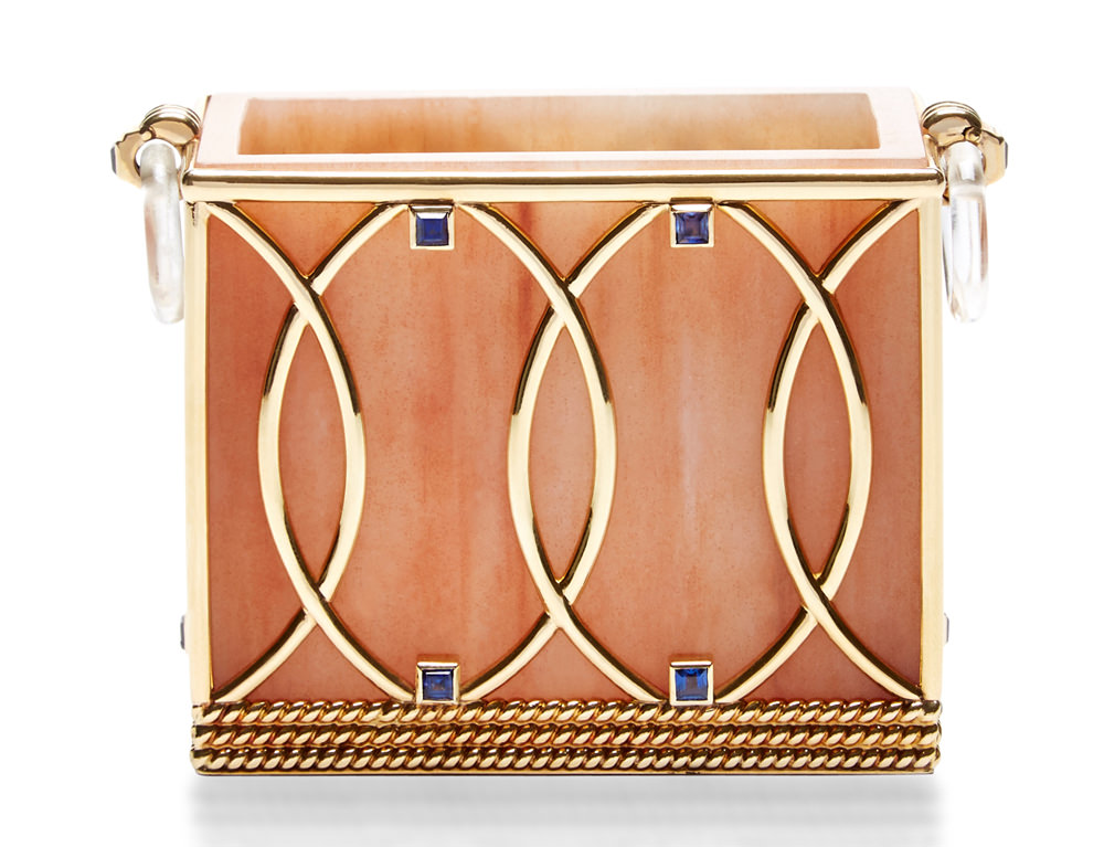 Vintage Cartier Wood Gold and Sapphire Card Holder