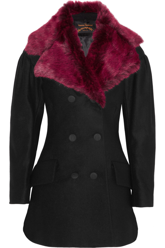 Vivienne Westwood Anglomania Risk Faux Fur Collar Pea Coat