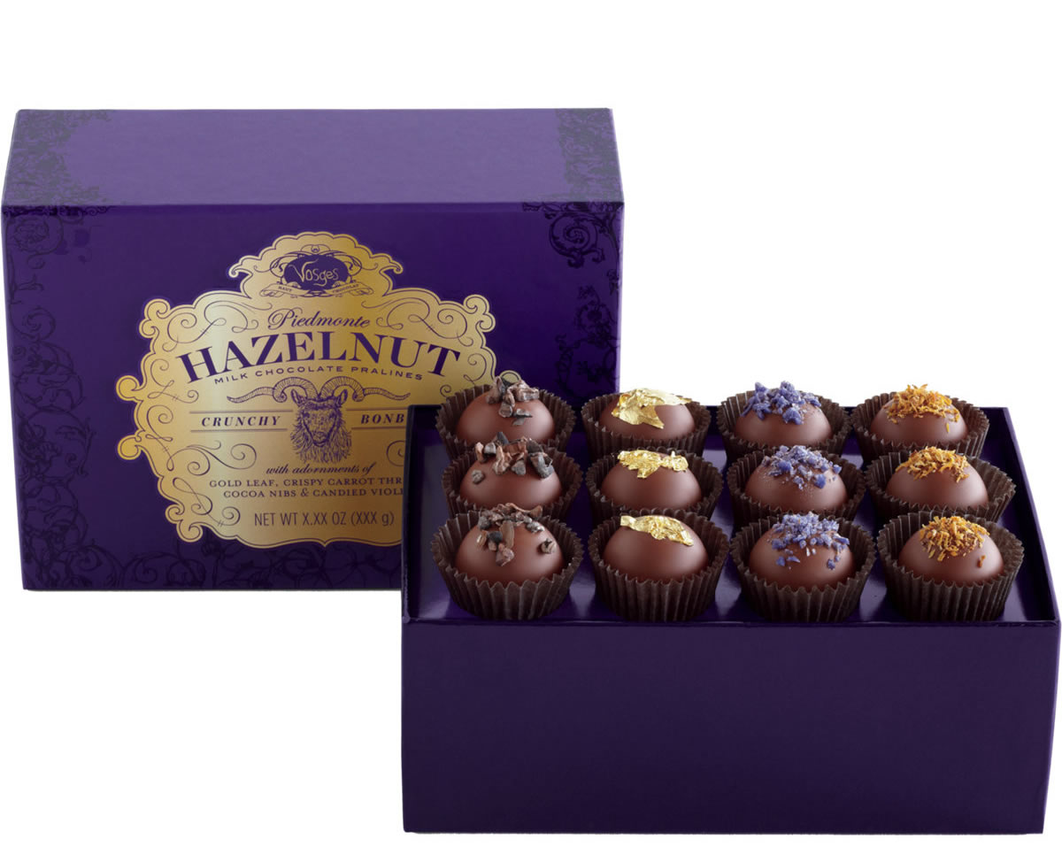 Vosges Haut-Chocolat Piemonte Hazelnut Milk Chocolate Crunchy Pralines Bonbons