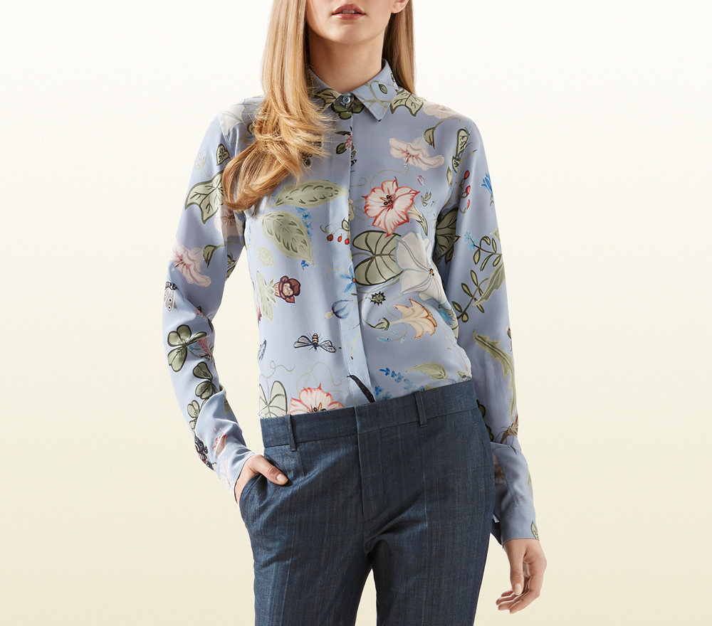 Gucci Flora Knight Print Silk Straight Shirt