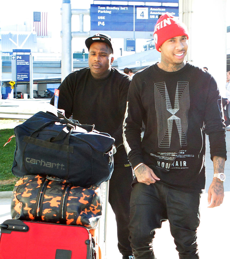 Rapper Tyga, the rumoured boyfriend of Kylie Jenner, is spotted arriving at LAX Airport in Los Angeles, CA