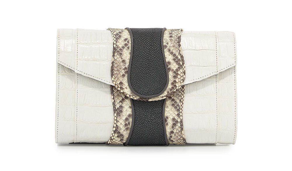 Khirma Herzog Croc, Snake and Stingray Clutch Bag