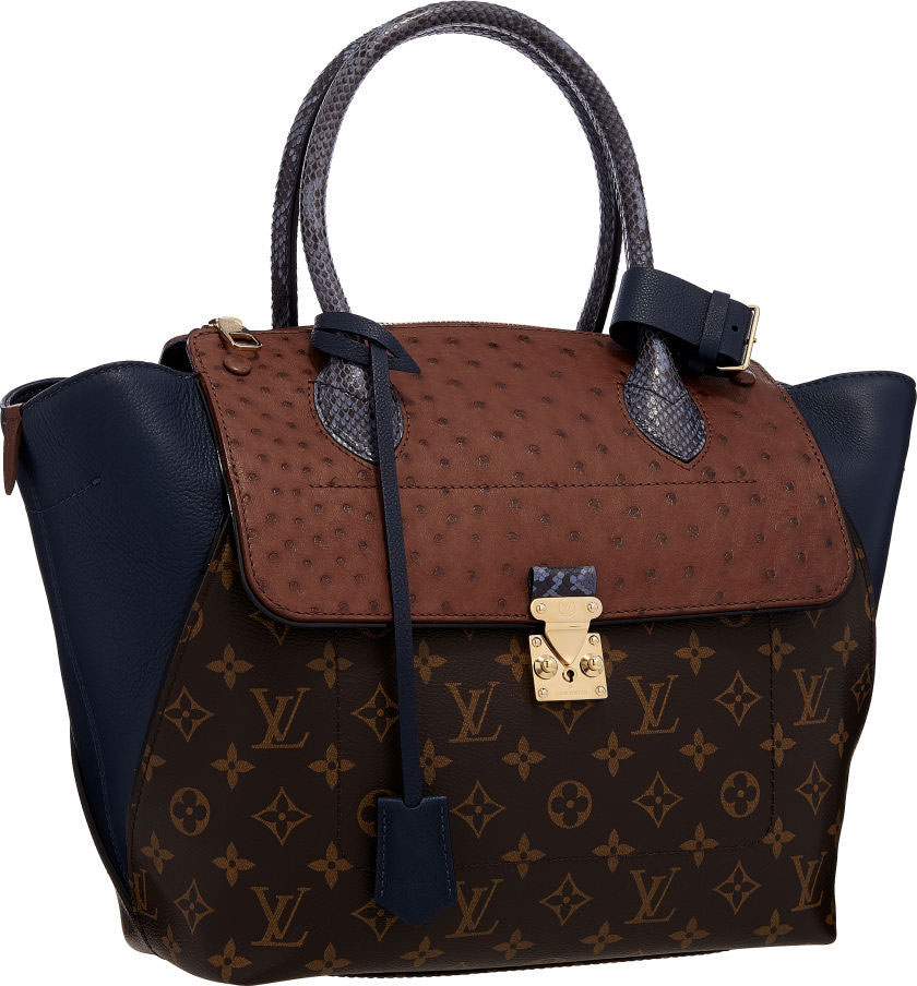 Louis-Vuitton-Majestueux-PM-Tote-Brown-Ostrich,-Blue-Python-&-Classic-Monogram-Canvas