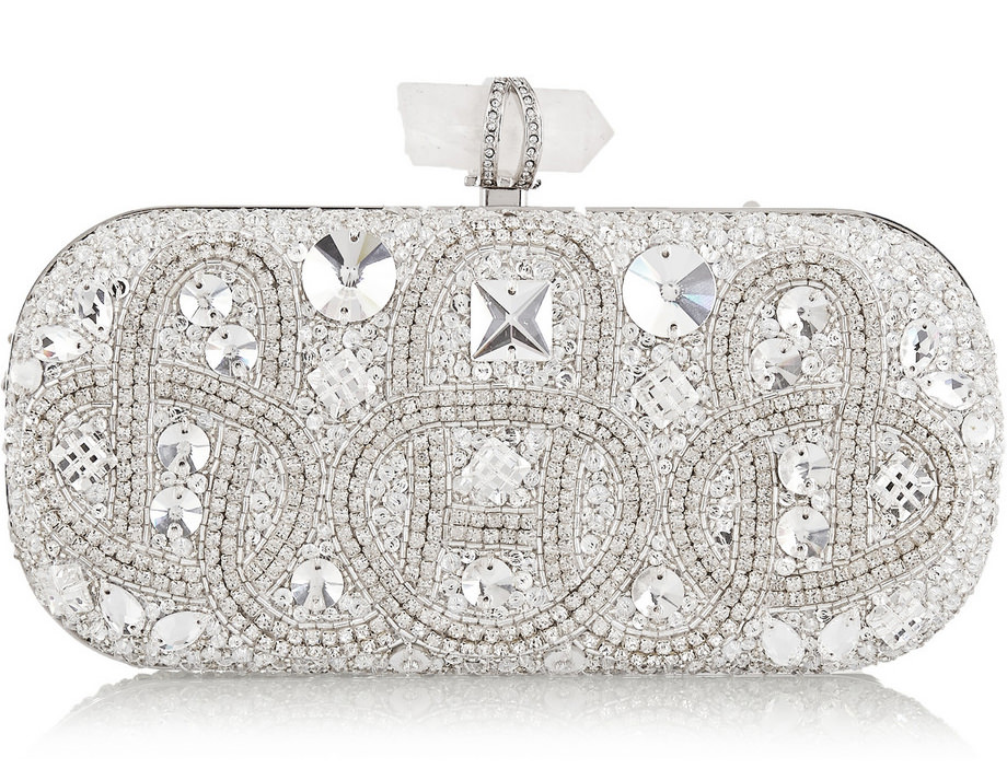 Marchesa Lily Medium Swarovski Crystal-Embellished Satin Box Clutch