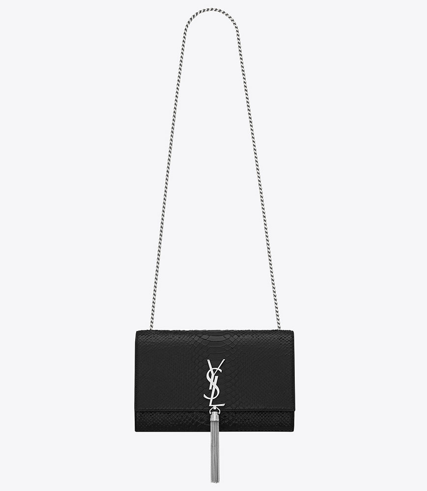 Saint Laurent Classic Medium Monogram Tassel Satchel in Black Python Embossed Leather